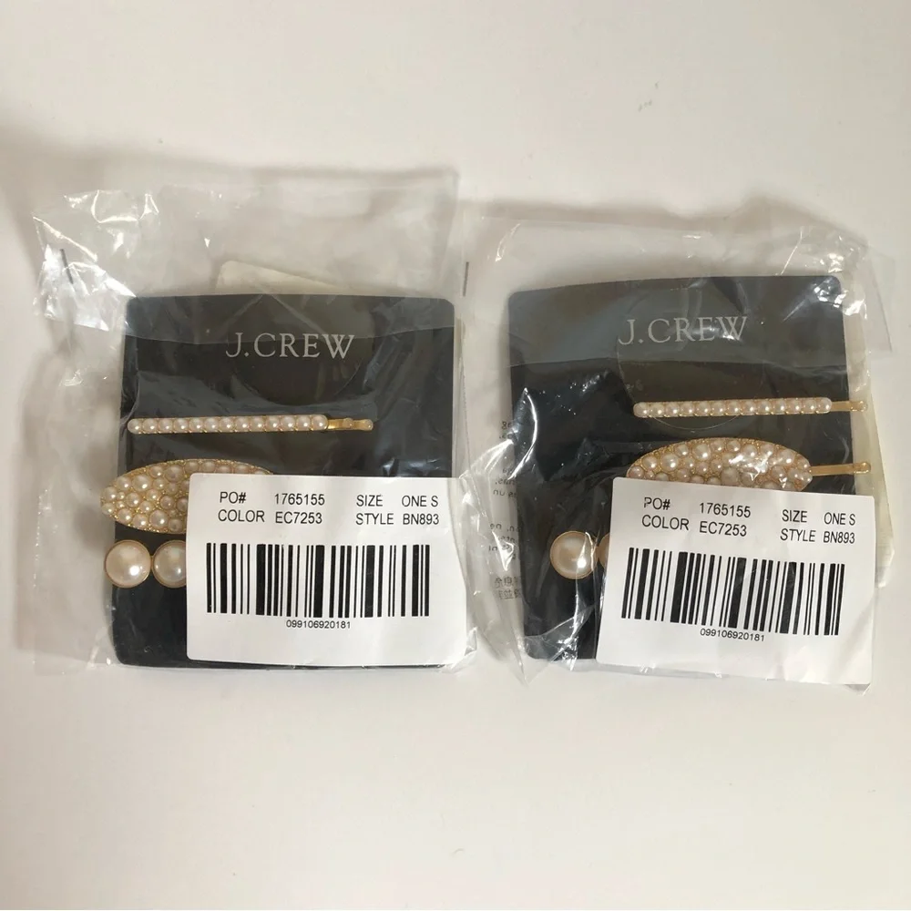 NWT J. Crew Pearl-embellished hair barrettes one set-of-three